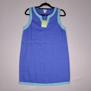 Sigrid Olsen Sleeveless Shift Dress Blue 100% Linen Womens Size Medium New
